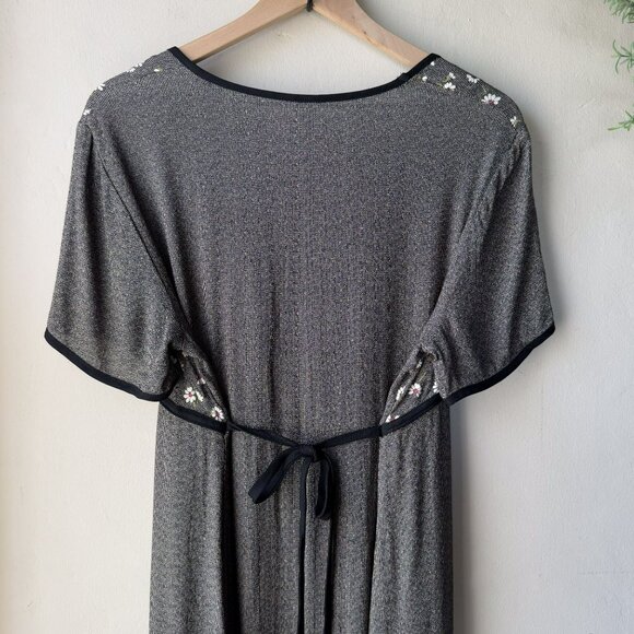 Vintage 90s Black White Daisy Floral Print Maxi Dress - Picture 7 of 13